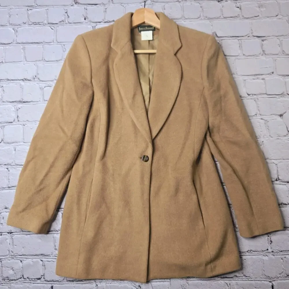 Vintage Harve Bernard Wool Blend Tan Single‎ Button Blazer Coat Jacket Size Med?